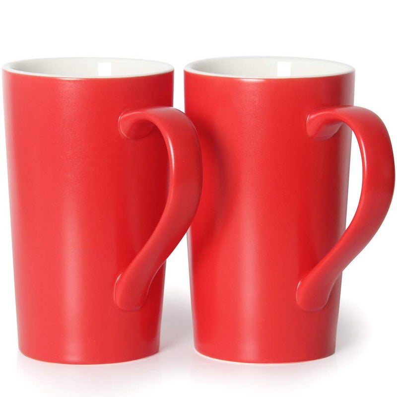 Smilatte 20 oz Large Coffee Mugs, M007 Plain Tall Ceramic Cup with Handle for Dad Men, Set of 2, Christmas Red - Image 1